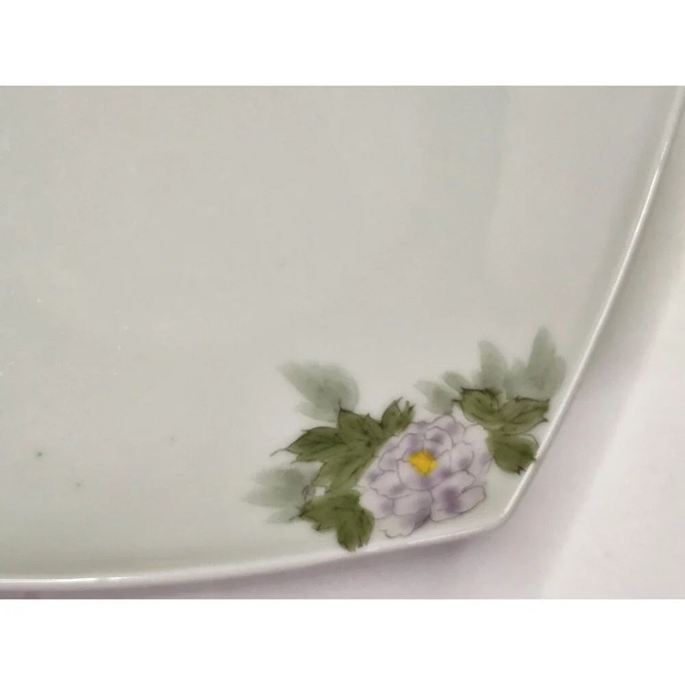 Set Of 5 Hexagonal Plates Hand Painted Foo Dogs Dragons Floral 7.25